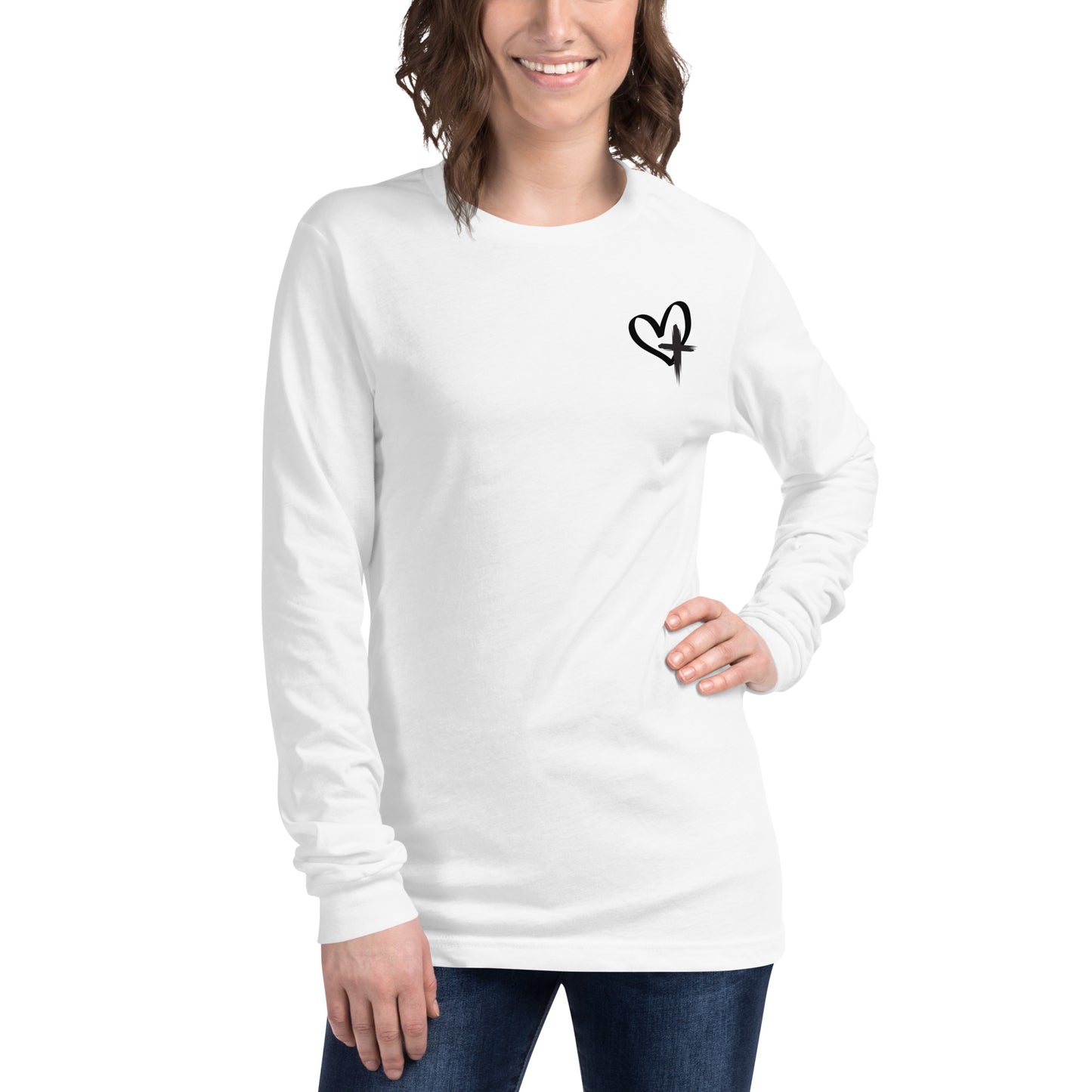 JESUS HAS MY BACK LONG-SLEEVE WHITE SHIRT FOR WOMEN